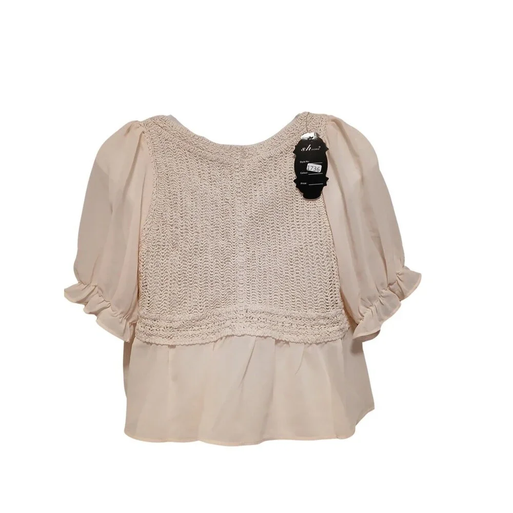 NWT Baby Doll Korean Boho Sheer Crochet Top/Blouse with Embroidery for Women-S - Picture 3 of 8